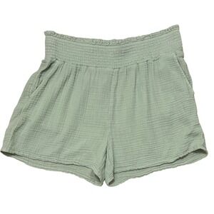 Wonderly Gauze Shorts Large Sage Green Smocked High Waist Cotton Relaxed